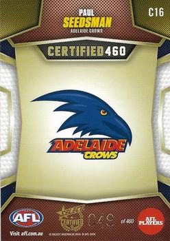 2016 Select AFL Certified - Certified 460 #C16 Paul Seedsman Back